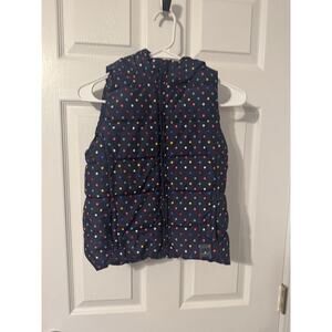 GAP Kids Hooded Puffer Vest Navy w/ Rainbow Polka Dots Sz: Large